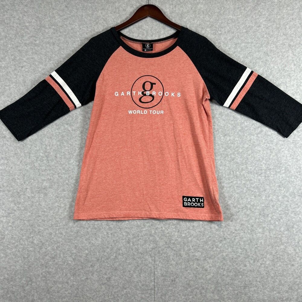 Garth Brooks World Tour Baseball Shirt 3/4 Sleeve Brooks 7 Graphic XL Coral Grey
